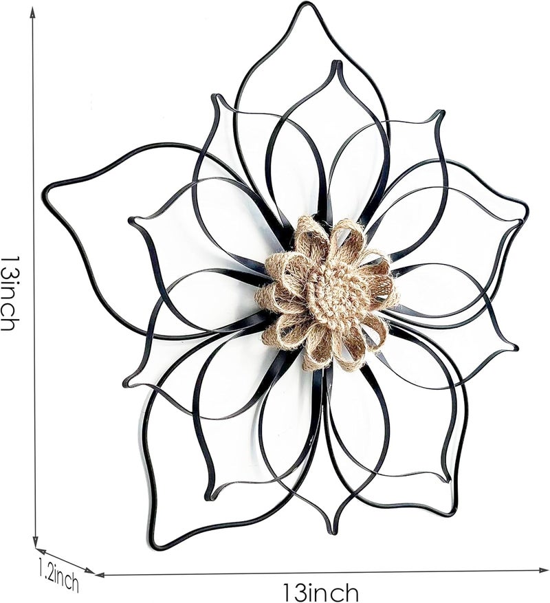 Remenna Metal Flowers Wall Decor, Metal Rustic Wall Art Decoration Farmhouse Wall Decorations Multiple Floral Hanging Decor for Bathroom Living Room Home Office Garden Kitchen (Black -2) - Image 4